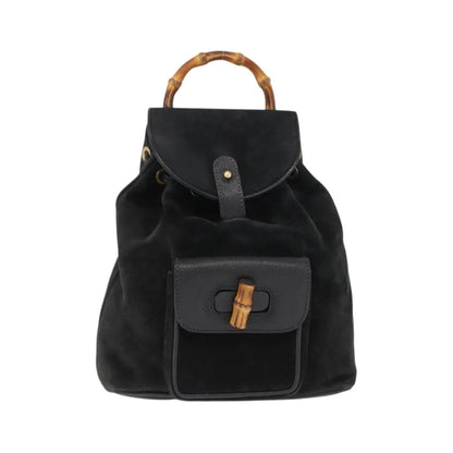 Gucci Vintage Bamboo Suede, Black, Suede, Backpack