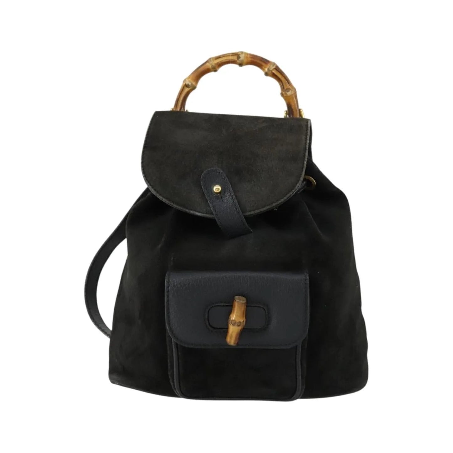 Gucci Vintage Bamboo Suede, Black, Leather, Backpack