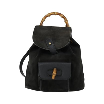 Gucci Vintage Bamboo Suede, Black, Leather, Backpack