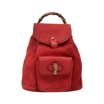 Gucci Vintage Bamboo Suede, Red, Suede, Backpack