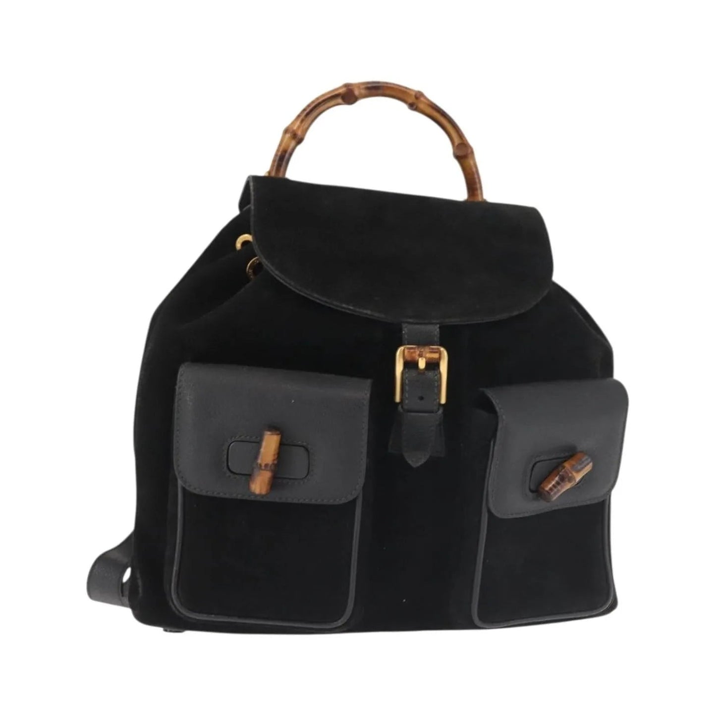 Gucci Vintage Bamboo Suede, Black, Suede, Backpack