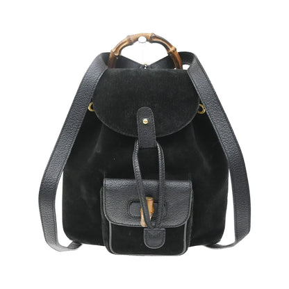 Gucci Vintage Bamboo Suede, Black, Suede, Backpack