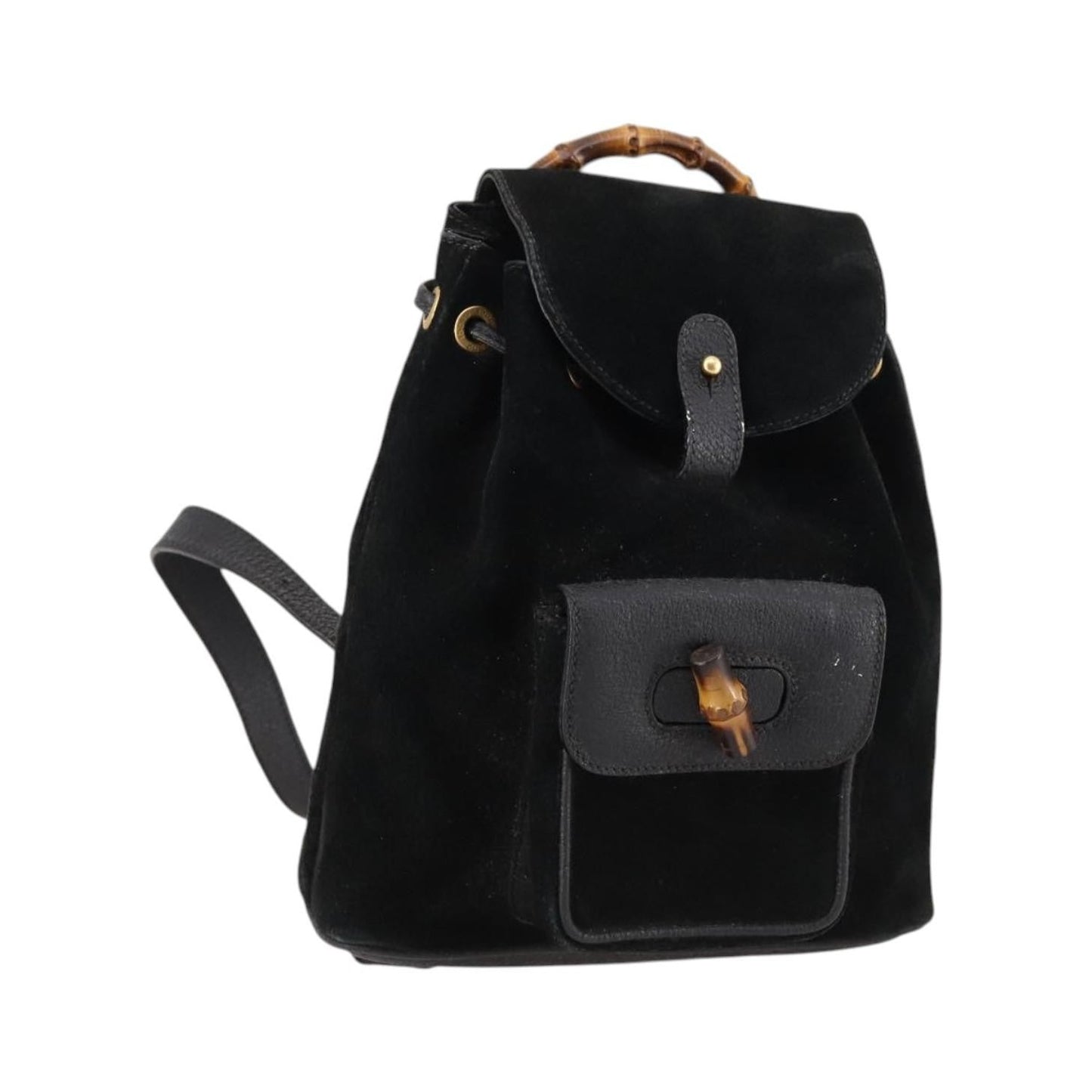 Gucci Vintage Bamboo Suede, Black, Suede, Backpack