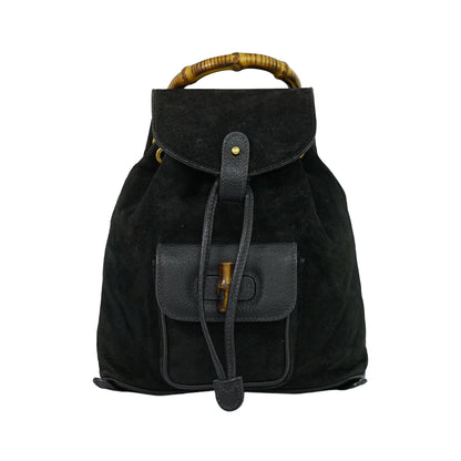 Gucci Vintage Bamboo Suede, Black, Suede, Backpack