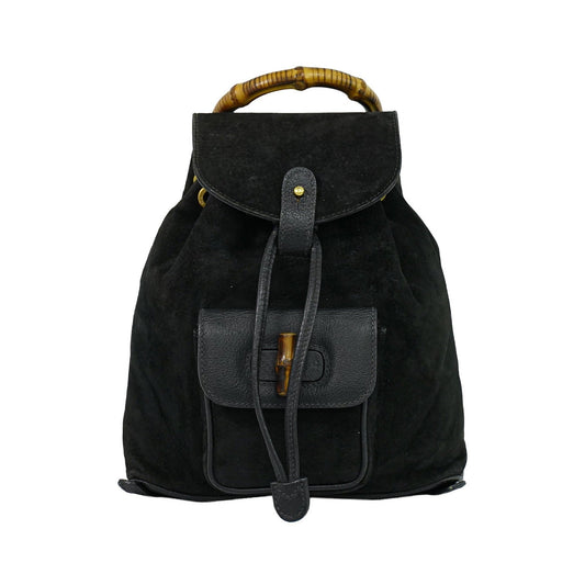 Gucci Vintage Bamboo Suede, Black, Suede, Backpack