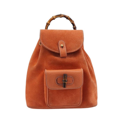 Gucci Vintage Bamboo Suede, Orange, Suede, Backpack