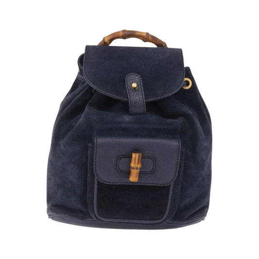 Gucci Vintage Bamboo Suede, Navy, Suede, Backpack