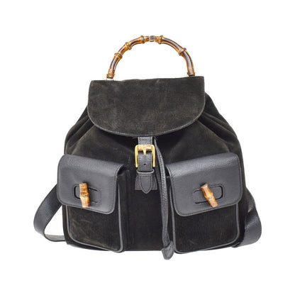 Gucci Vintage Bamboo Suede, Black, Suede, Backpack