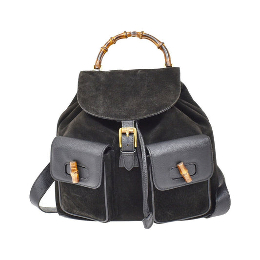 Gucci Vintage Bamboo Suede, Black, Suede, Backpack