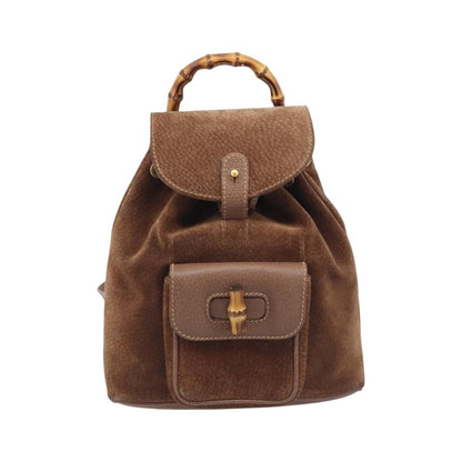 Gucci Vintage Bamboo Suede, Brown, Suede, Backpack