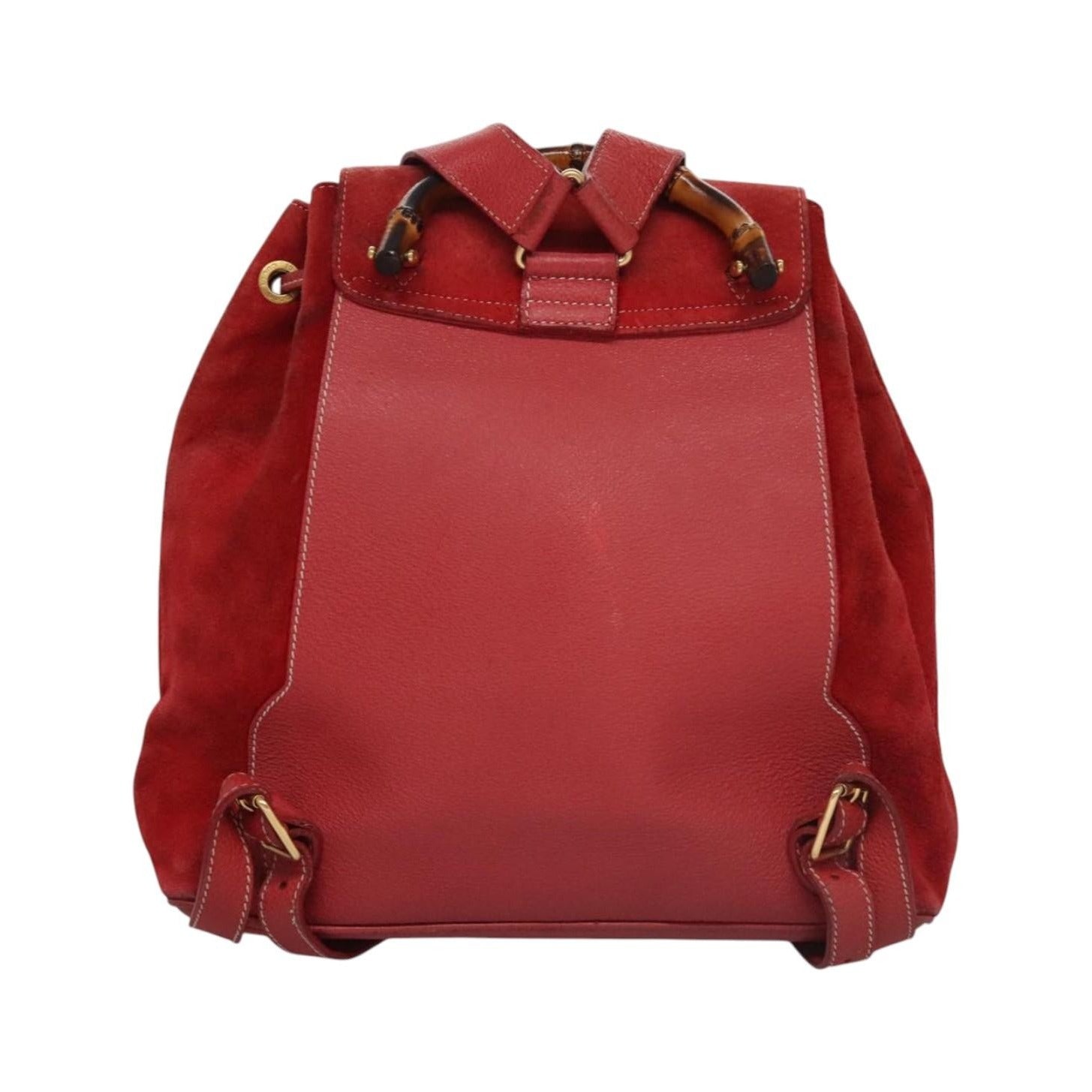 Gucci Vintage Bamboo Suede and Leather, Red, Suede, Backpack