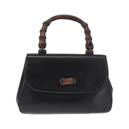 Gucci Vintage Bamboo Top Handle Leather, Black, Leather, Handbag