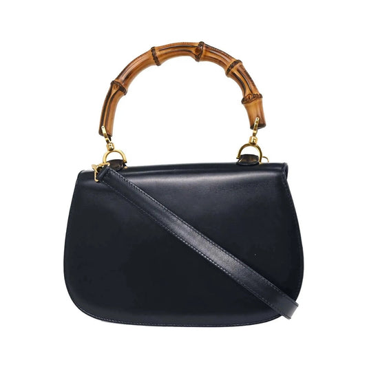Gucci Vintage Convertible Bamboo Top Handle Leather, Navy, Leather, Handbag