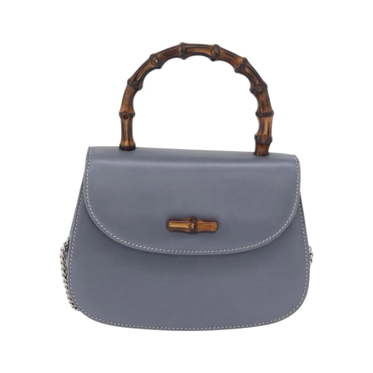 Gucci Vintage Convertible Bamboo Top Handle Leather, Blue, Leather, Handbag