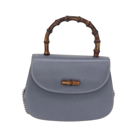 Gucci Vintage Convertible Bamboo Top Handle Leather, Blue, Leather, Handbag