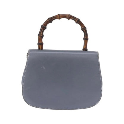 Gucci Vintage Convertible Bamboo Top Handle Leather, Blue, Leather, Handbag