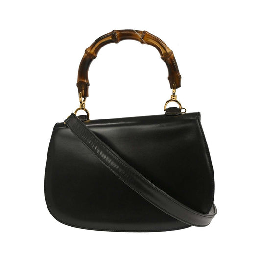 Gucci Vintage Convertible Bamboo Top Handle Leather, Black, Leather, Handbag