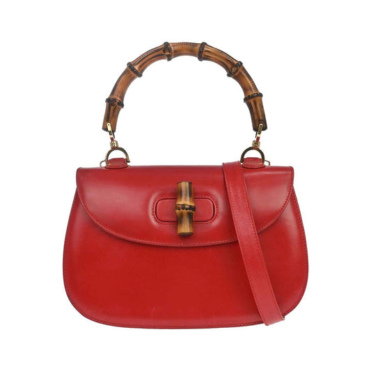 Gucci Vintage Convertible Bamboo Top Handle Leather, Red, Leather, Handbag