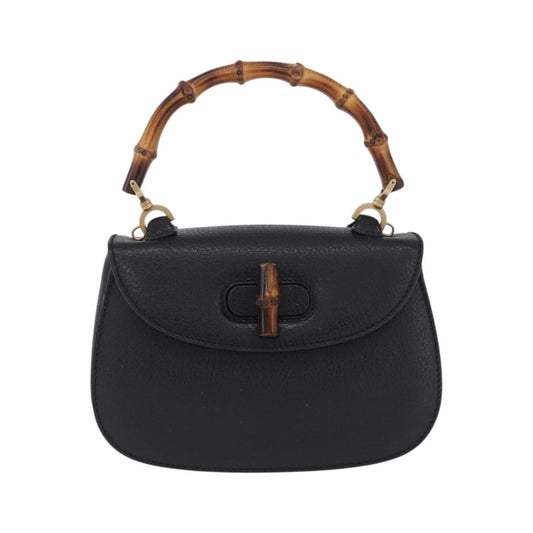 Gucci Vintage Convertible Bamboo Top Handle Leather, Black, Leather, Handbag