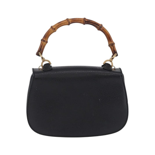 Gucci Vintage Convertible Bamboo Top Handle Leather, Black, Leather, Handbag