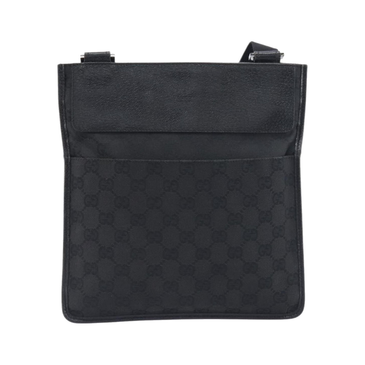 Gucci Vintage Flat Messenger GG Canvas and Leather, Black, Canvas, Handbag