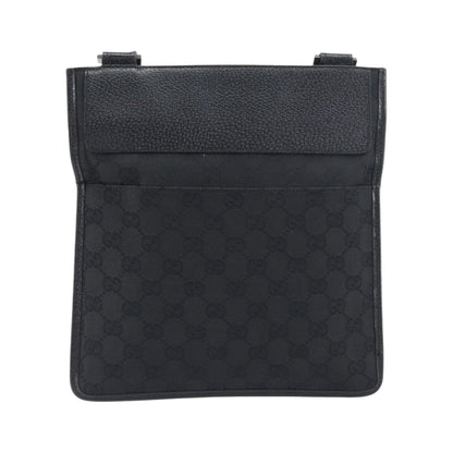 Gucci Vintage Flat Messenger GG Canvas and Leather, Black, Canvas, Handbag