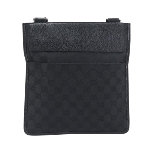 Gucci Vintage Flat Messenger GG Canvas and Leather, Black, Canvas, Handbag