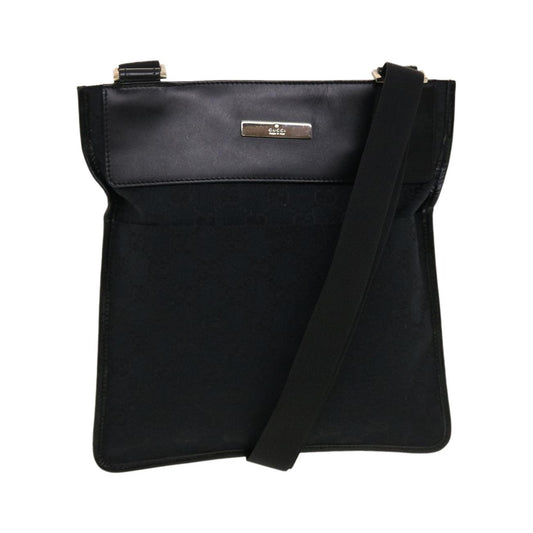 Gucci Vintage Flat Messenger GG Canvas and Leather, Black, Canvas, Handbag