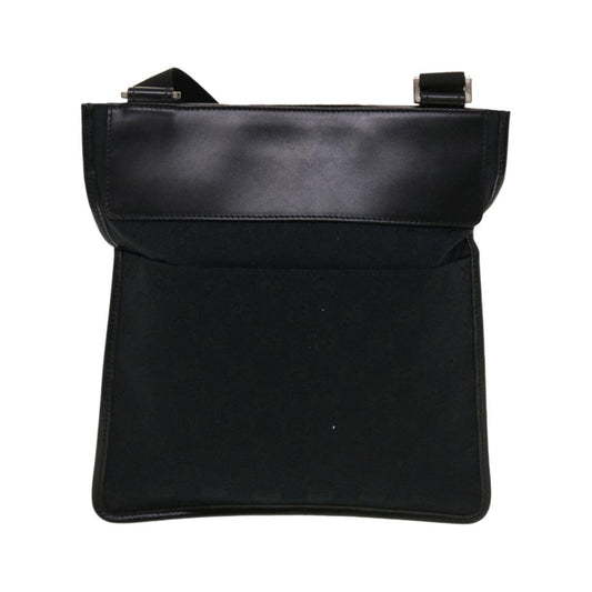 Gucci Vintage Flat Messenger GG Canvas and Leather, Black, Canvas, Handbag
