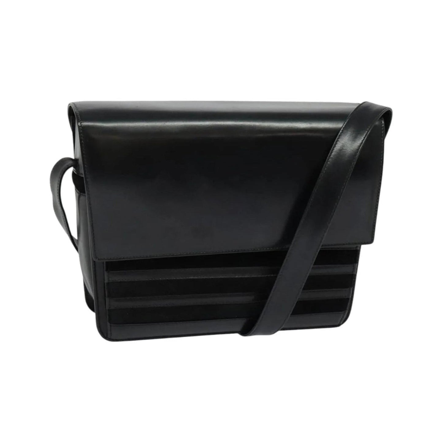Gucci Vintage Flat Messenger Nylon and Leather, Black, Leather, Shoulder Bag