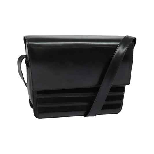 Gucci Vintage Flat Messenger Nylon and Leather, Black, Leather, Shoulder Bag