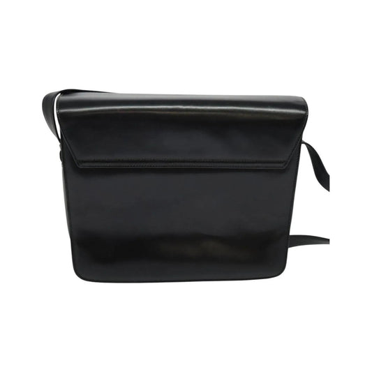 Gucci Vintage Flat Messenger Nylon and Leather, Black, Leather, Shoulder Bag