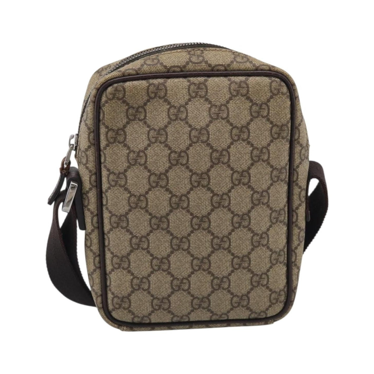 Gucci Vintage Front Pocket Flat Messenger GG Canvas and Leather, Beige, Canvas, Shoulder Bag