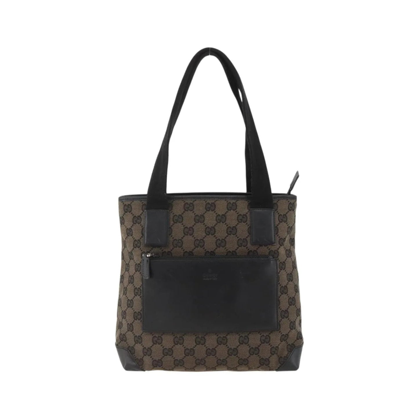 Gucci Vintage Front Pocket Tote GG Coated Canvas with Leather, Black, Canvas, Tote Bag