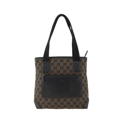Gucci Vintage Front Pocket Tote GG Coated Canvas with Leather, Black, Canvas, Tote Bag