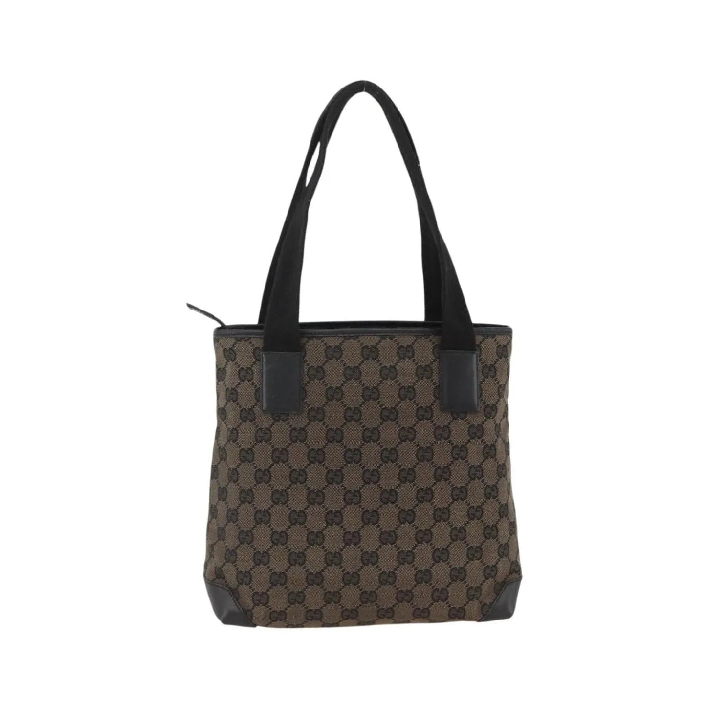 Gucci Vintage Front Pocket Tote GG Coated Canvas with Leather, Black, Canvas, Tote Bag