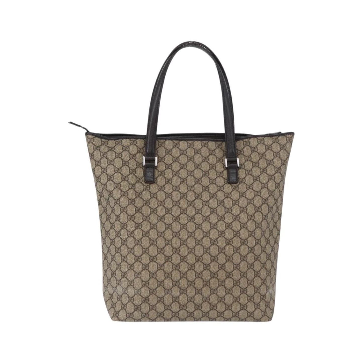 Gucci Vintage Front Pocket Tote GG Coated Canvas with Leather, Beige, Canvas, Tote Bag