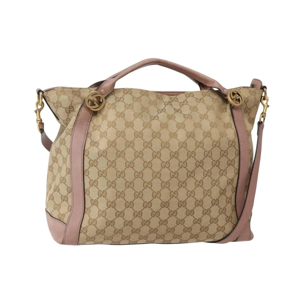 Gucci Vintage Interlocking G Canvas and Leather, Beige, Canvas, Handbag