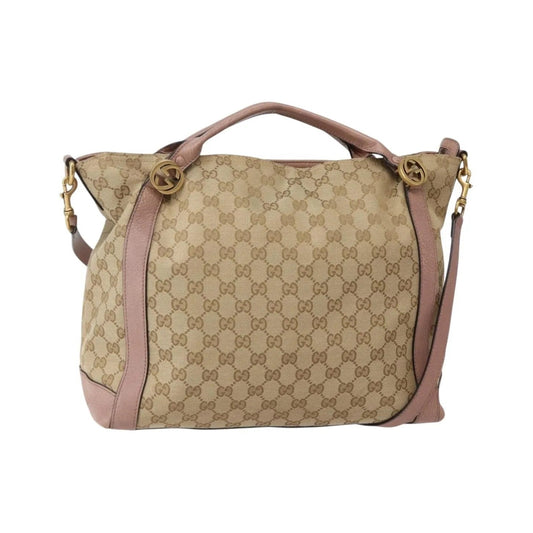Gucci Vintage Interlocking G Canvas and Leather, Beige, Canvas, Handbag