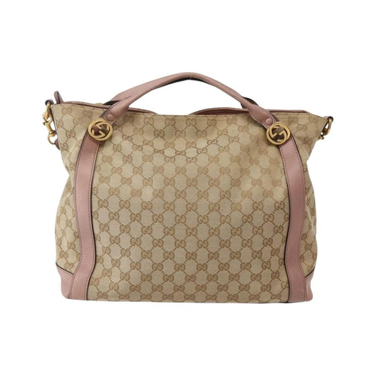 Gucci Vintage Interlocking G Canvas and Leather, Beige, Canvas, Handbag