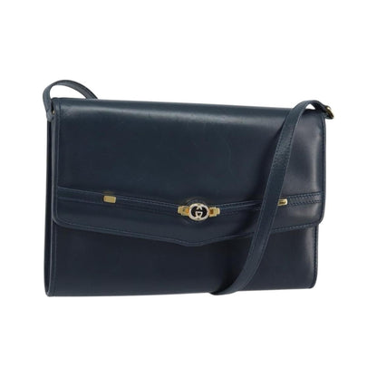 Gucci Vintage Interlocking G Flap Leather, Navy, Leather, Shoulder Bag