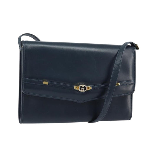Gucci Vintage Interlocking G Flap Leather, Navy, Leather, Shoulder Bag