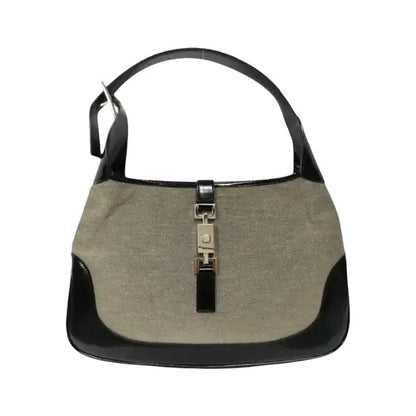Gucci Vintage Jackie Shoulder Canvas and Leather, Beige, Canvas, Handbag