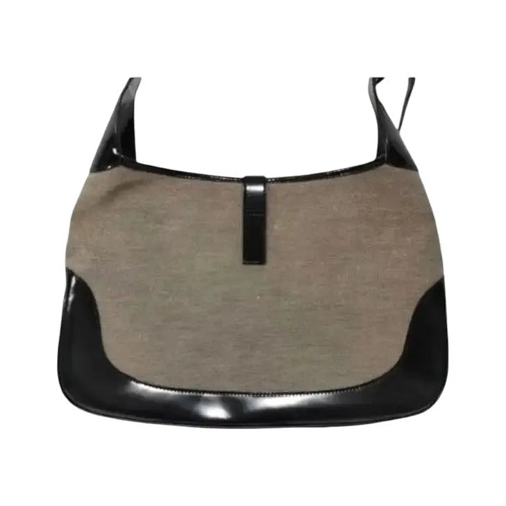 Gucci Vintage Jackie Shoulder Canvas and Leather, Beige, Canvas, Handbag