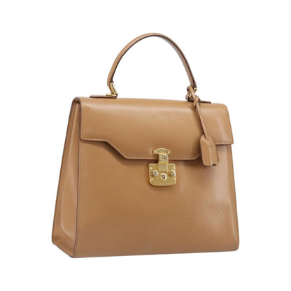 Gucci Vintage Lady Lock Top Handle Leather, Beige, Leather, Handbag
