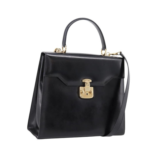 Gucci Vintage Lady Lock Top Handle Leather, Black, Leather, Handbag