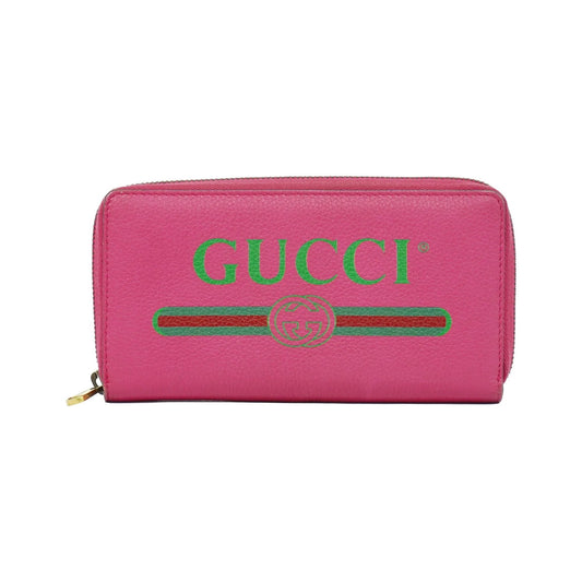 Gucci Vintage Logo Zip Around Leather, Pink, Leather, Wallet