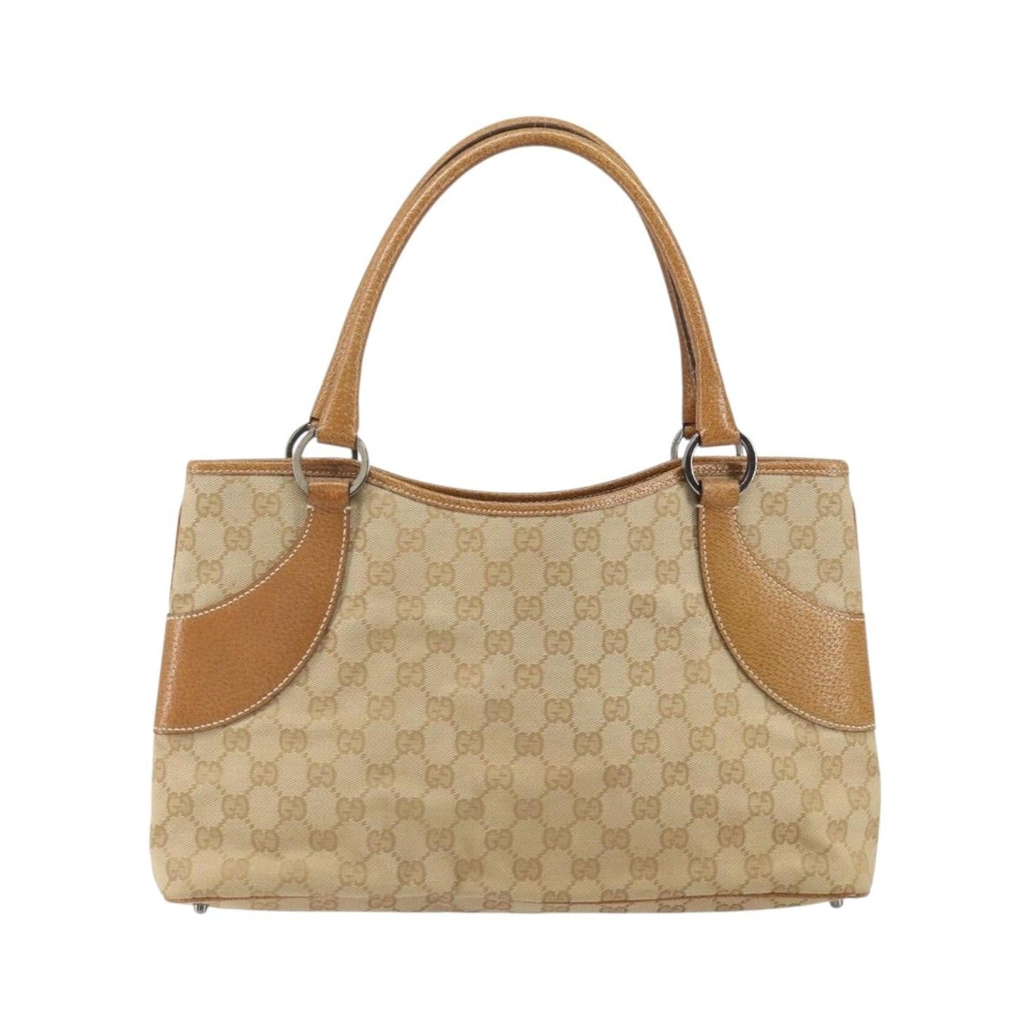 Gucci Vintage Ring Tote GG Canvas with Leather, Beige, Canvas, Tote Bag