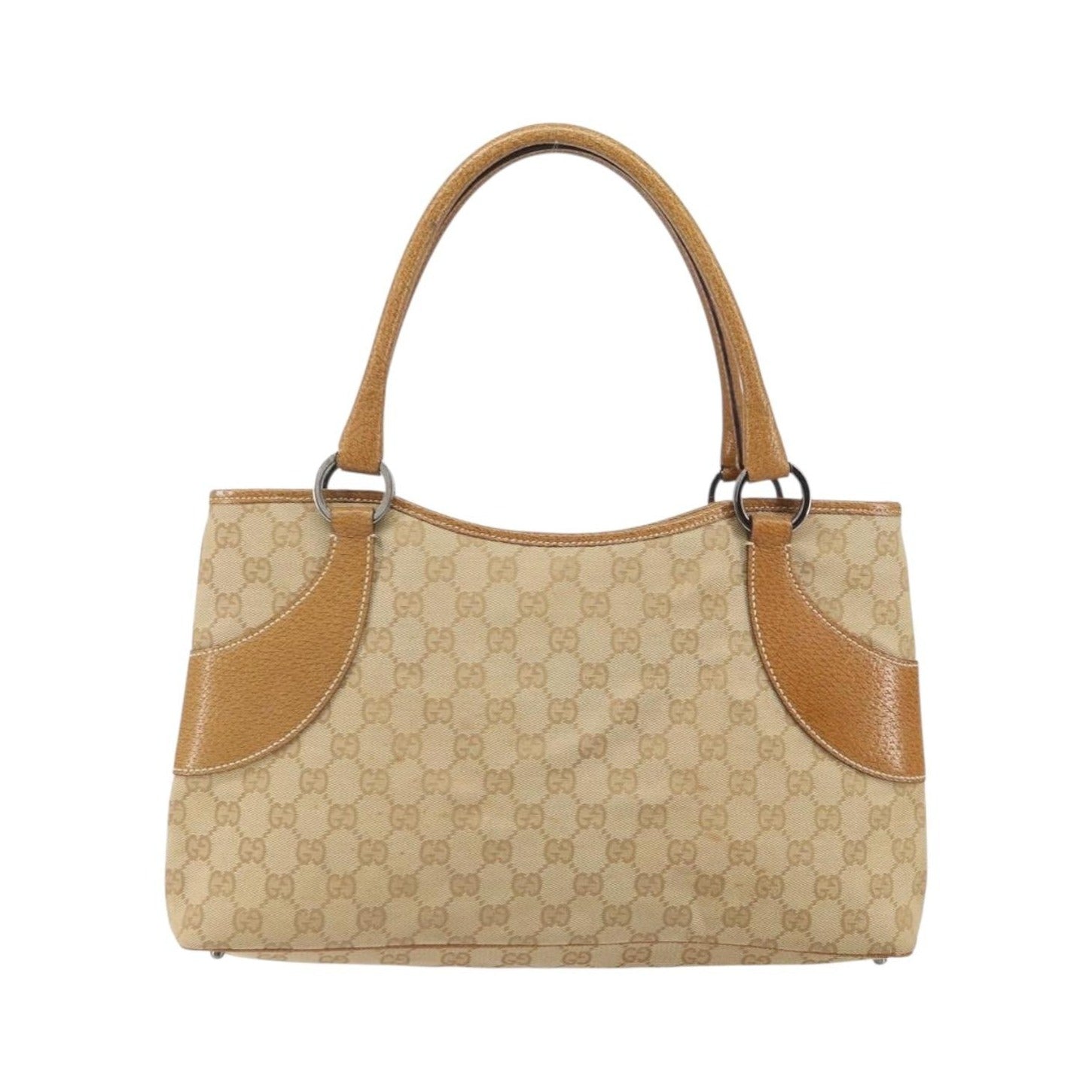 Gucci Vintage Ring Tote GG Canvas with Leather, Beige, Canvas, Tote Bag