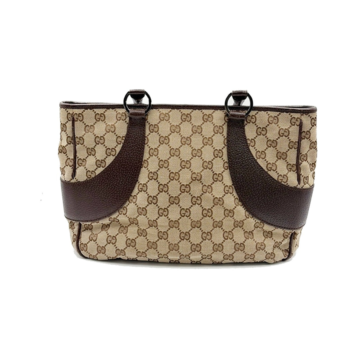 Gucci Vintage Ring Tote GG Canvas with Leather, Brown, Canvas, Tote Bag